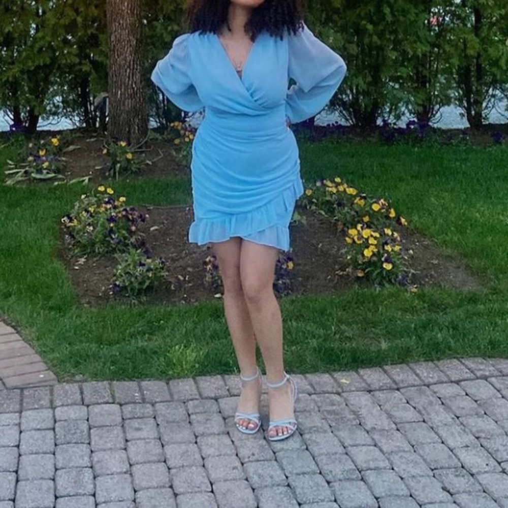 Double crazy ruched ruffle hem dress